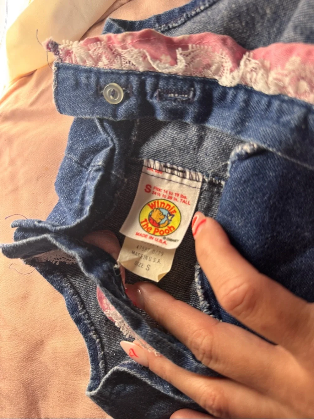 VTG Winnie the Pooh Denim Pink Bow Overalls for Kids